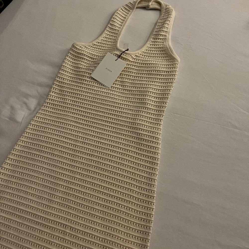 DISSH cream crochet halter dress